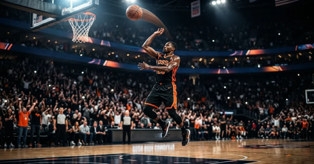 Arremesso de basquete em suspensão — fundamento que finaliza jogadas e marca pontos no jogo