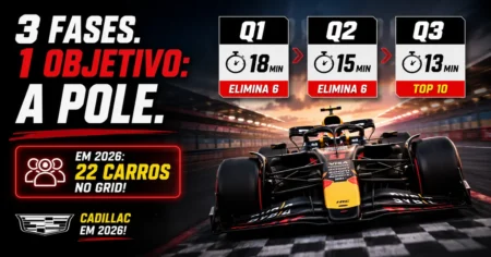 Carro de Fórmula 1 em sessão de classificação no grid de largada com cronômetro Q3 ativo