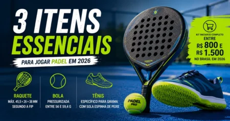 Raquete de padel preta com detalhes em amarelo neon ao lado de tubo de bolas amarelas FIP sobre quadra de grama sintética azul