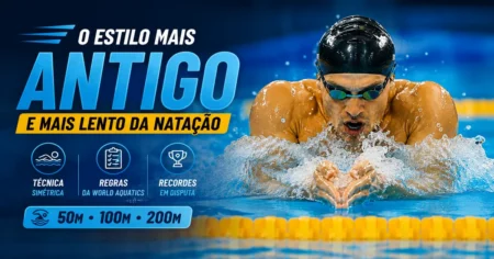 O Que é Nado Peito na Natação? Técnica, Regras e Recordes Nadador executando o nado peito na piscina, com braços e pernas em movimento simultâneo e simétrico.