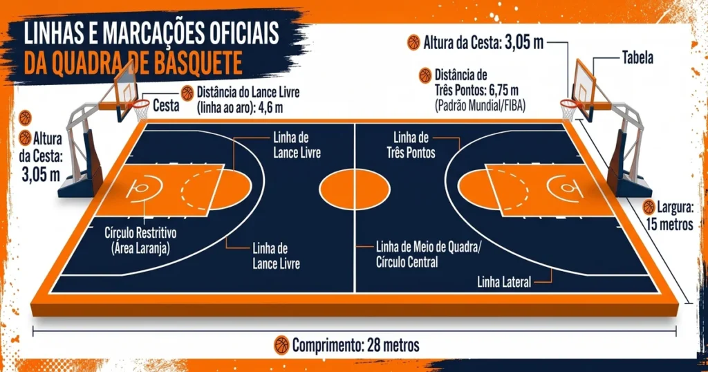 Tamanho da quadra de basquete profissional