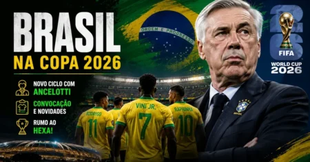 Seleção Brasileira na Copa do Mundo 2026 sob o comando de Carlo Ancelotti, no Grupo C, em busca do hexa