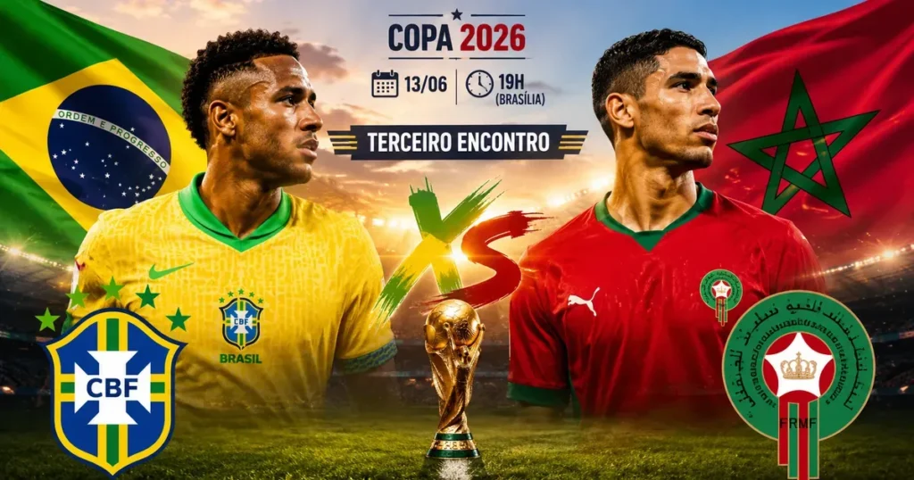 Brasil x Marrocos na Copa 2026: História e Confrontos Brasil x Marrocos na estreia da Copa do Mundo 2026, em 13 de junho, no MetLife Stadium, pelo Grupo C