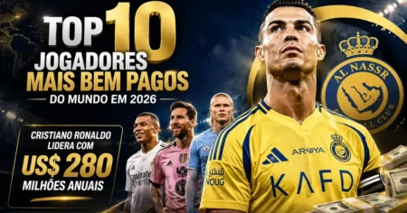 Capa do ranking Forbes dos 10 jogadores mais bem pagos do mundo em 2026, com Cristiano Ronaldo no topo, US 280 milhoes anuais no Al-Nassr