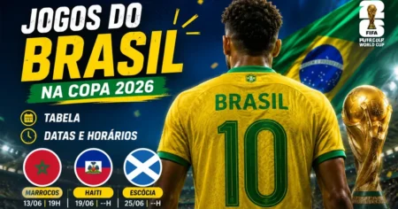 Jogos do Brasil na Copa 2026: Tabela, Datas e Horários Tabela de jogos do Brasil na Copa do Mundo 2026: Marrocos em 13/06, Haiti em 19/06 e Escócia em 24/06, pelo Grupo C