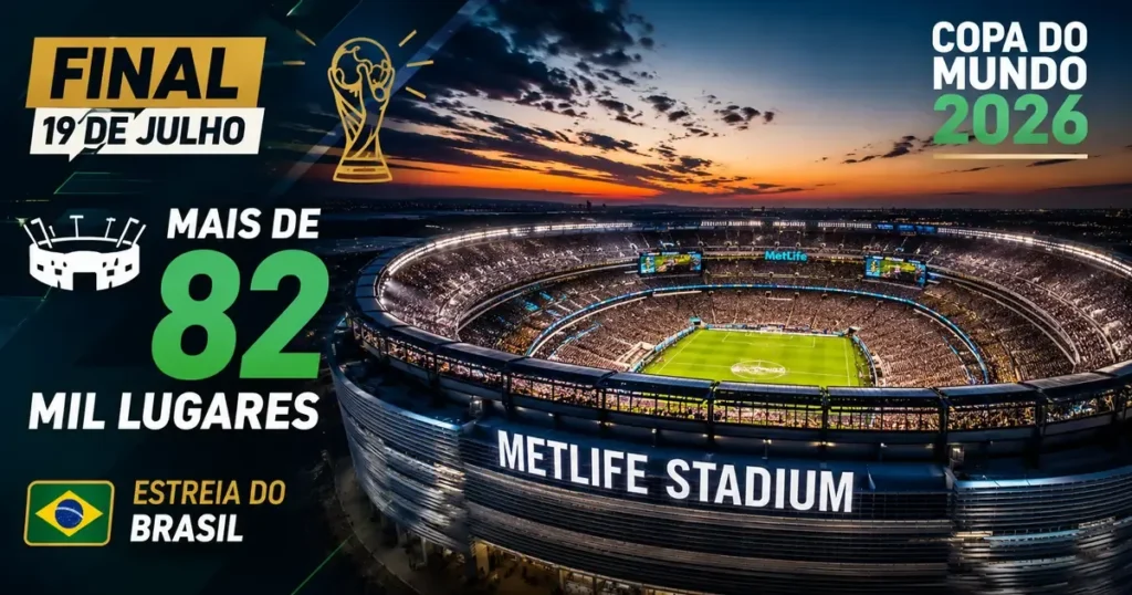 MetLife Stadium: O Estádio da Final da Copa 2026 MetLife Stadium, em Nova Jersey, maior estádio da Copa do Mundo 2026 e palco da final em 19 de julho