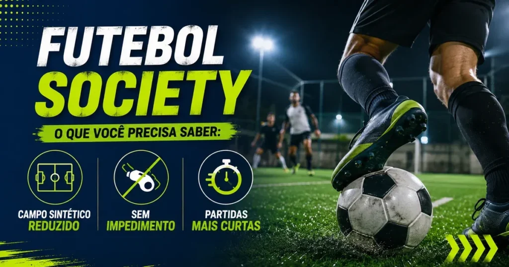 Capa das regras do futebol society: campo sintetico reduzido, sem impedimento e partidas mais curtas que o futebol de campo