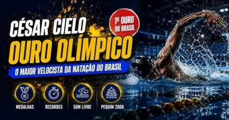 César Cielo nadando estilo livre, o primeiro ouro olímpico da natação do Brasil