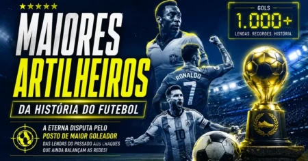 Ranking dos maiores artilheiros da história do futebol: Cristiano Ronaldo, Lionel Messi e Pelé com troféu de gols