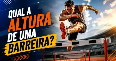 Atleta de atletismo transpondo uma barreira na pista durante prova de corrida com barreiras, com a pergunta qual a altura de uma barreira